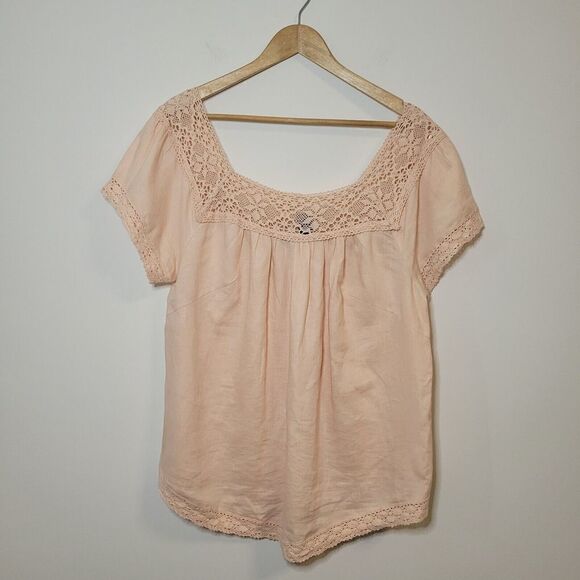 Autograph Women's Embroidered Yoke Square Neck 100% Linen Top Blouse Size XL - Picture 2 of 7